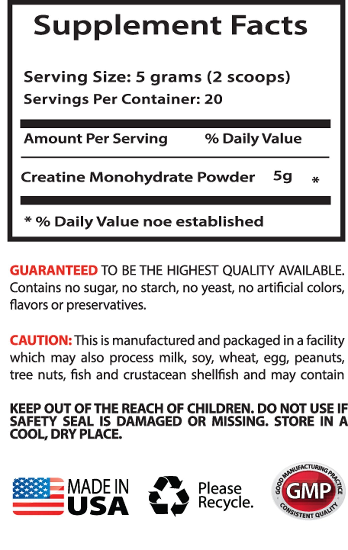 Best Creatine Powder - Creatine Powder 100mg - Creatine Powder to Boost Performance and Muscle Mass (1 Bottle)