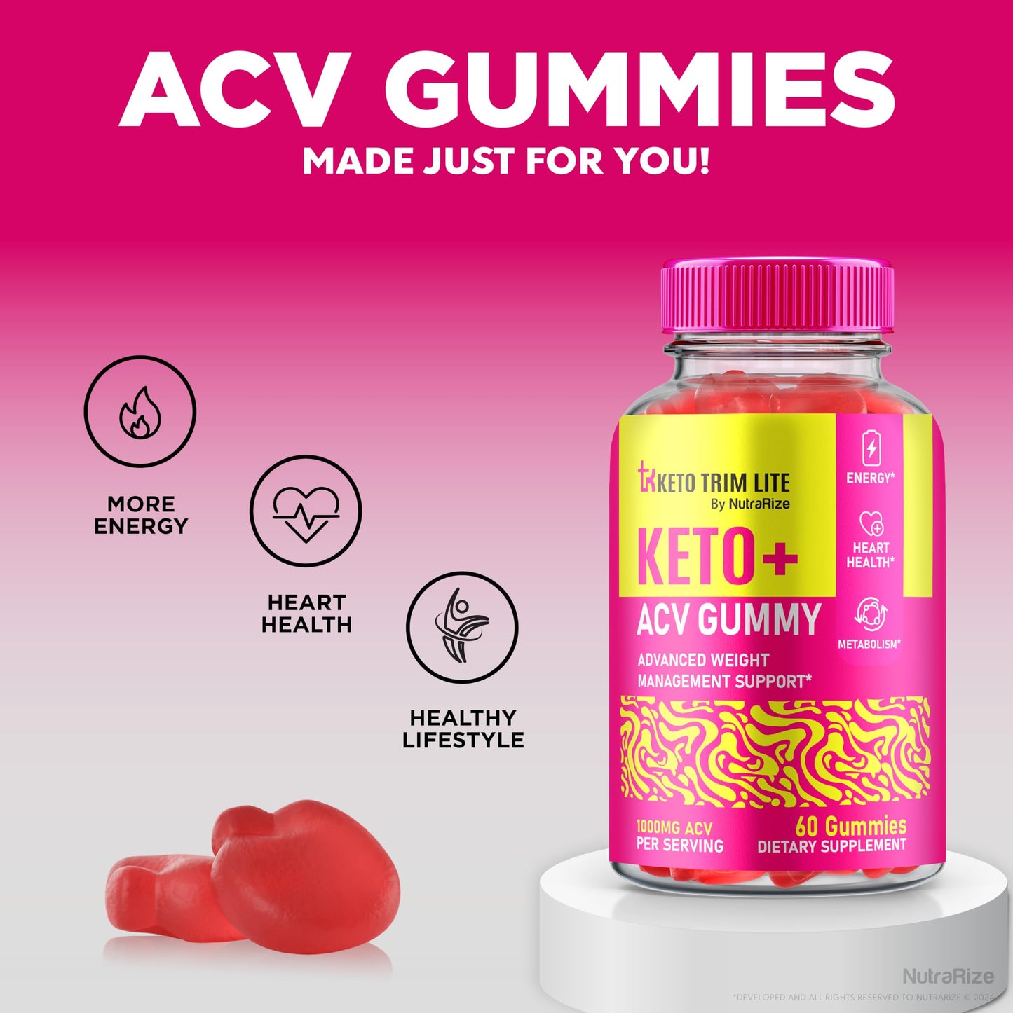 (2 Pack) Keto Lite Trim ACV Gummies, KetoLite Trim Keto ACV for Weight Loss, All Natural Keto Plus Apple Cider Vinegar, Keto + ACV Gummy, Official KetoTrimLite Gomitas Review (120 Gummies)