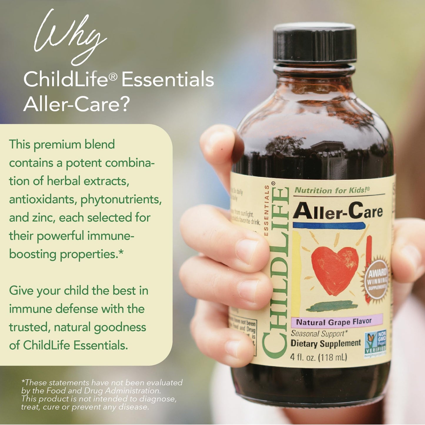 CHILDLIFE ESSENTIALS Aller-Care - Natural Grape Relief for Kids & Toddlers, Seasonal Support with Elderberry, Bromelain, Vitamin C - Immune Boosting Formula, 4 Fl Oz