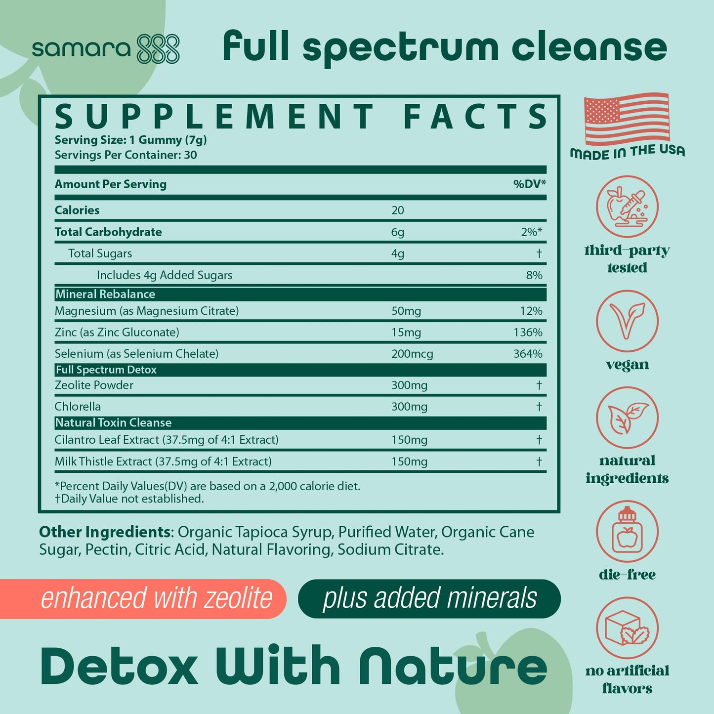 Zeolite Detox for Kids & Adults, with Chlorella & Added Minerals, Zeolite Detox Gummies, Mood, Speech & Gut Support, Vegan, Green Apple Flavor, 30 Servings