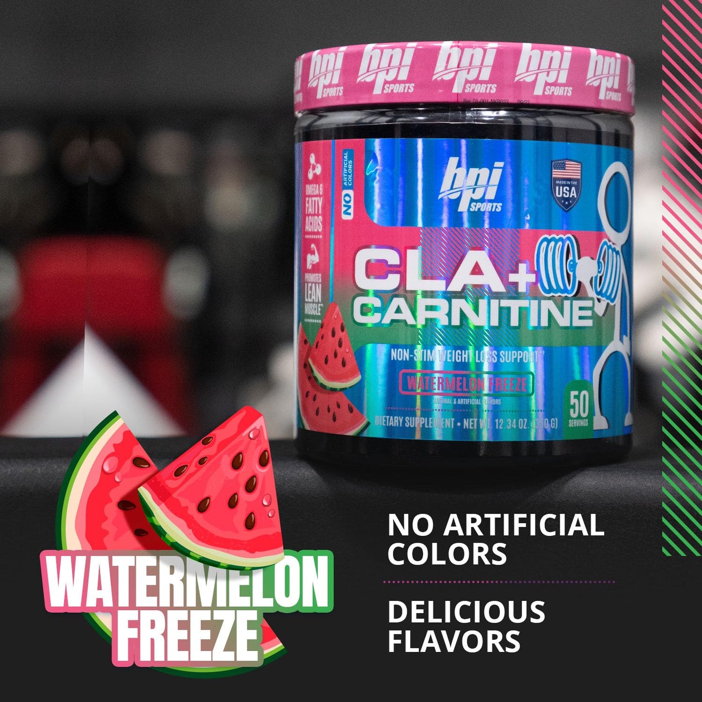 BPI Sports CLA+Carnitine-Conjugated Linoleic Acid-Weight Loss Formula -Metabolism, Performance, Lean Muscle-Caffeine Free-For Men & Women-Watermelon Freeze-50 servings - 12.34 oz.(Packaging May Vary)