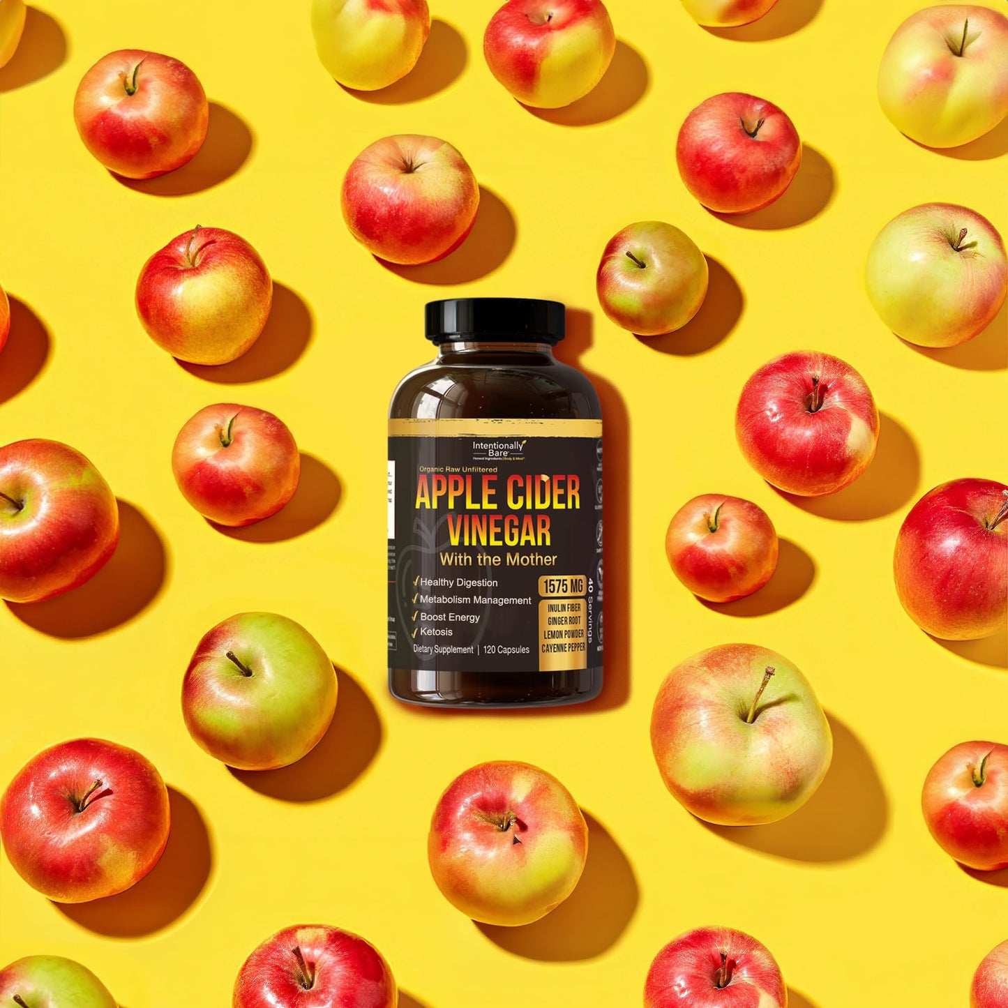 Intentionally Bare Organic Apple Cider Vinegar Capsules with The Mother - Keto Apple Cider Vinegar Capsules - ACV Capsules for Keto Cleanse & Healthy Diet 1575mg - 120 Capsules