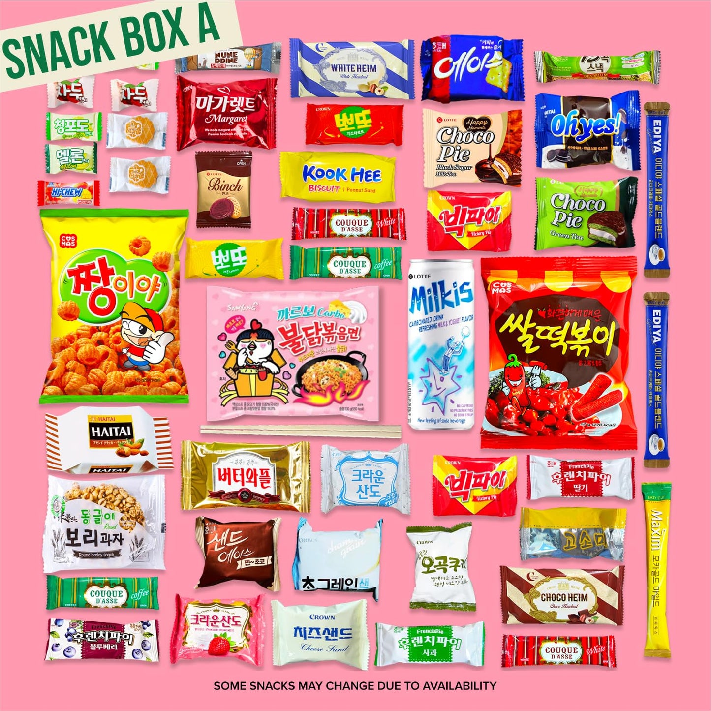 Journey of Asia Korean Snack Box 48 Count  Individually Wrapped Packs of Coffee Snacks Cookies Ramen and Drink Food Box for Kids Children College Students Adult Senior Friends Family