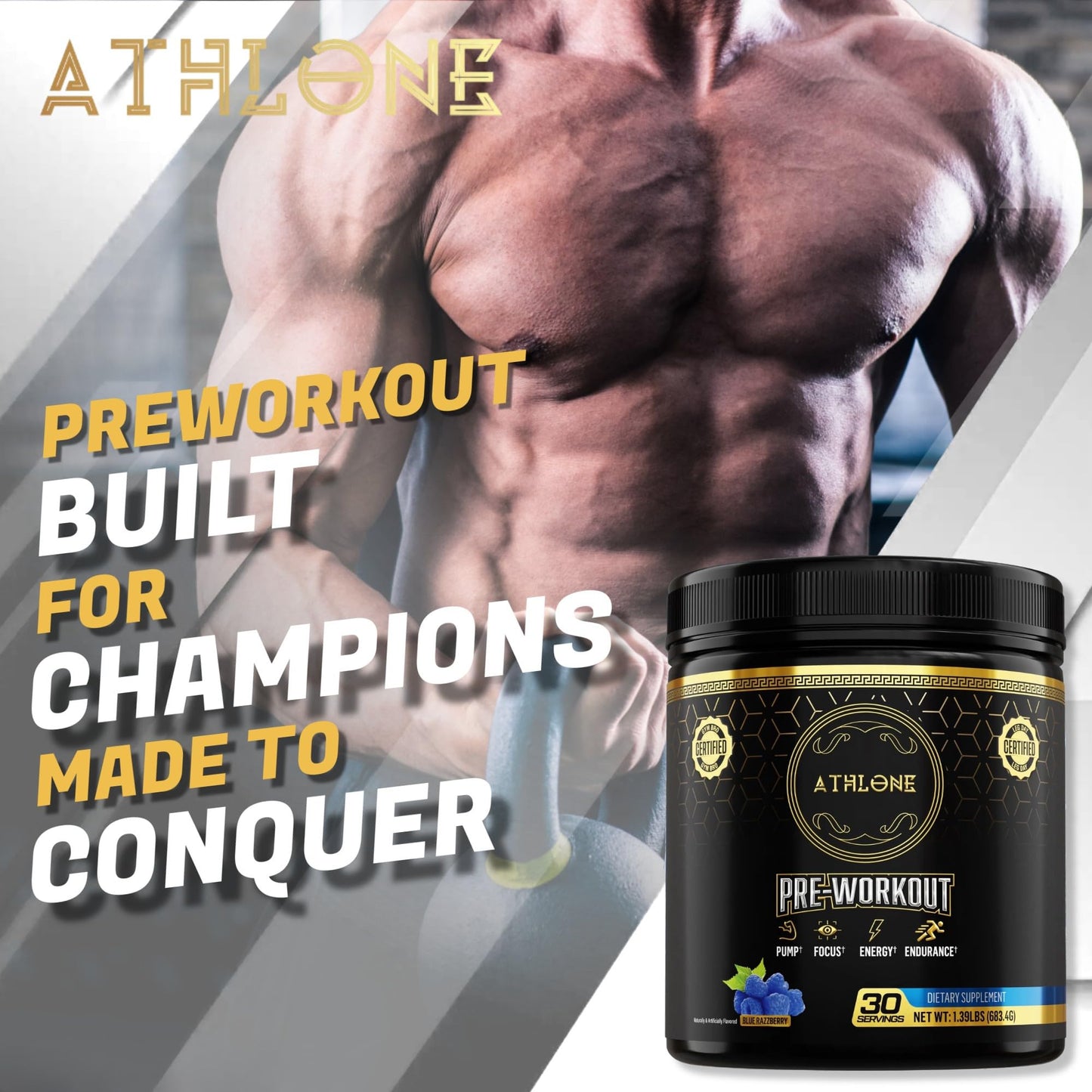 Athlone Pre-Workout Powder Blue Raspberry Performance Blend- Energy with Caffeine, L-Citrulline, Beta Alaline, Himalayan Pink Salt - No Artificial Dyes (30 Servings)