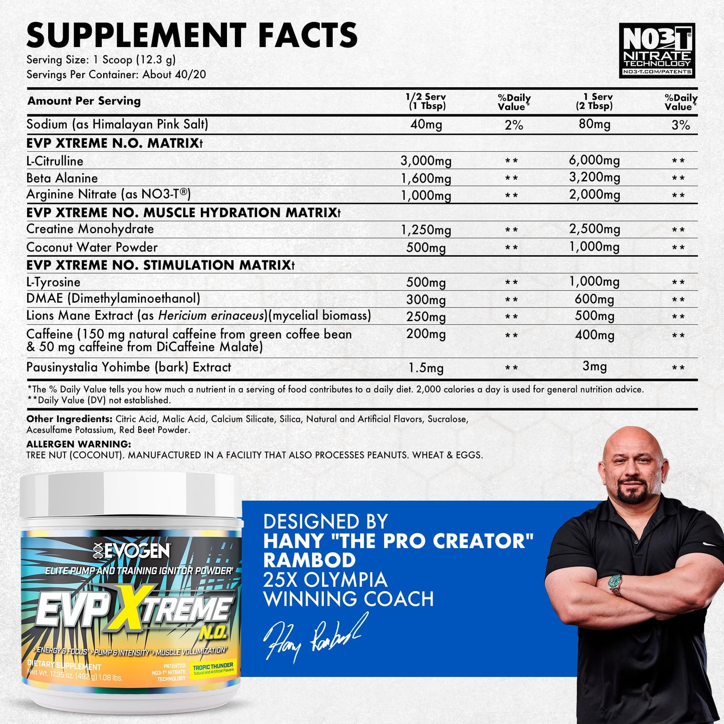 Evogen EVP Xtreme NO - Pre Workout Powder for Men & Women | Sugar Free Preworkout with Beta Alanine, Creatine, and Caffeine for Energy & Pump | Tropic Thunder | 40 Servings