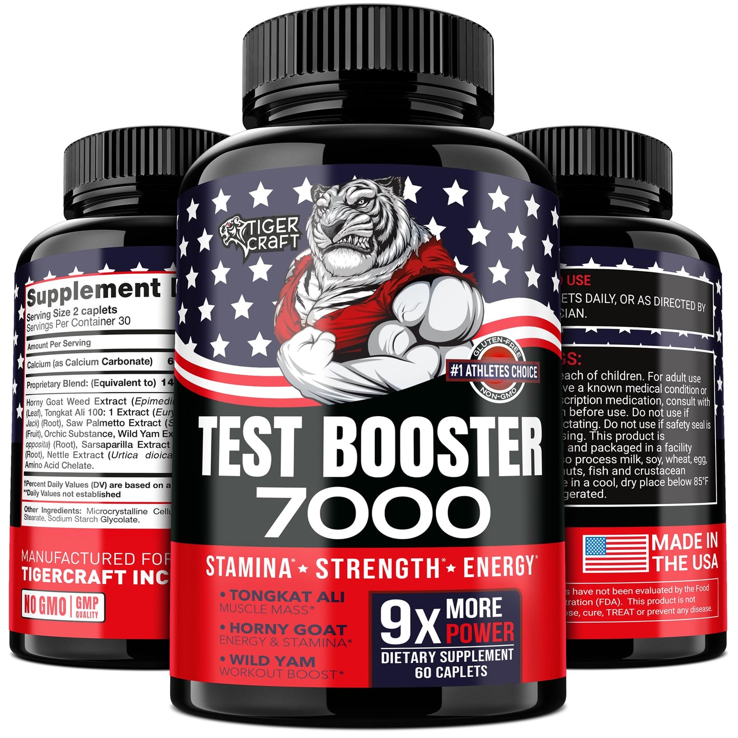 Testosterone Booster for Men - Testosterone Supplement for Men with Horny Goat Weed, Tongkat Ali (Longjack), Wild Yam, Boron & Saw Palmetto - Sugar-Free Mens Health Supplement Made in USA, 60 Caplets