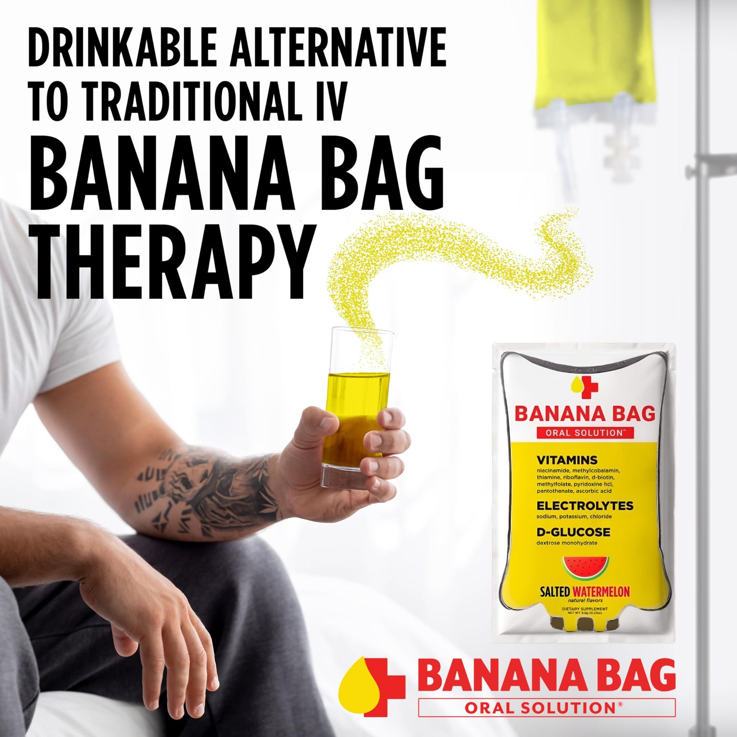 Banana Bag Oral Solution Packets - Salted Watermelon 30pk | A Refreshing Blend of Electrolytes, Vitamin C, and B-Complex for Hydration and Energy. Convenient, Easy-to-Mix, and Perfect for Daily Use.
