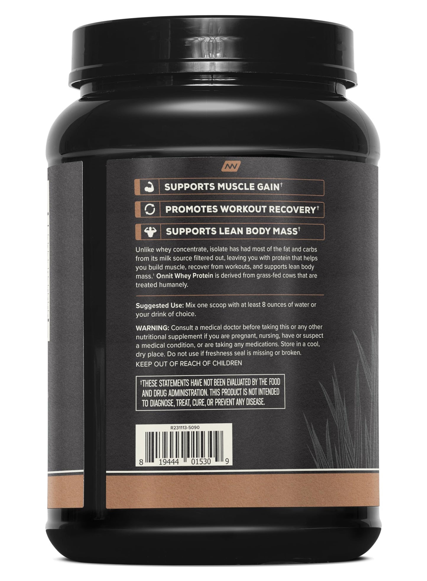 ONNIT Grass Fed Whey Isolate Protein Powder, Mexican Chocolate Flavor, Whey Protein Powder Dietary Supplement to Support Muscle Gain and Workout Recovery, 30 Servings per Tub, 30.7 oz