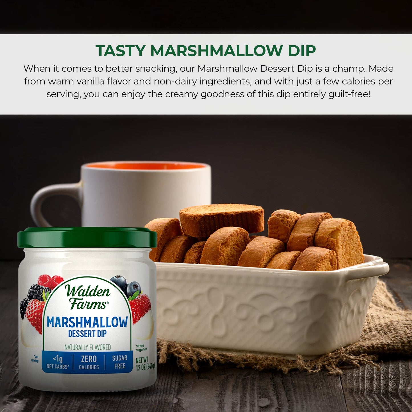 Walden Farms Marshmallow Dipping 12 oz Jar  Smooth  Creamy Vegan Paleo and Keto Friendly 0g Net Carbs  Perfect for Fruit Platters Ice Cream Parfait Smoothies Crackers and More