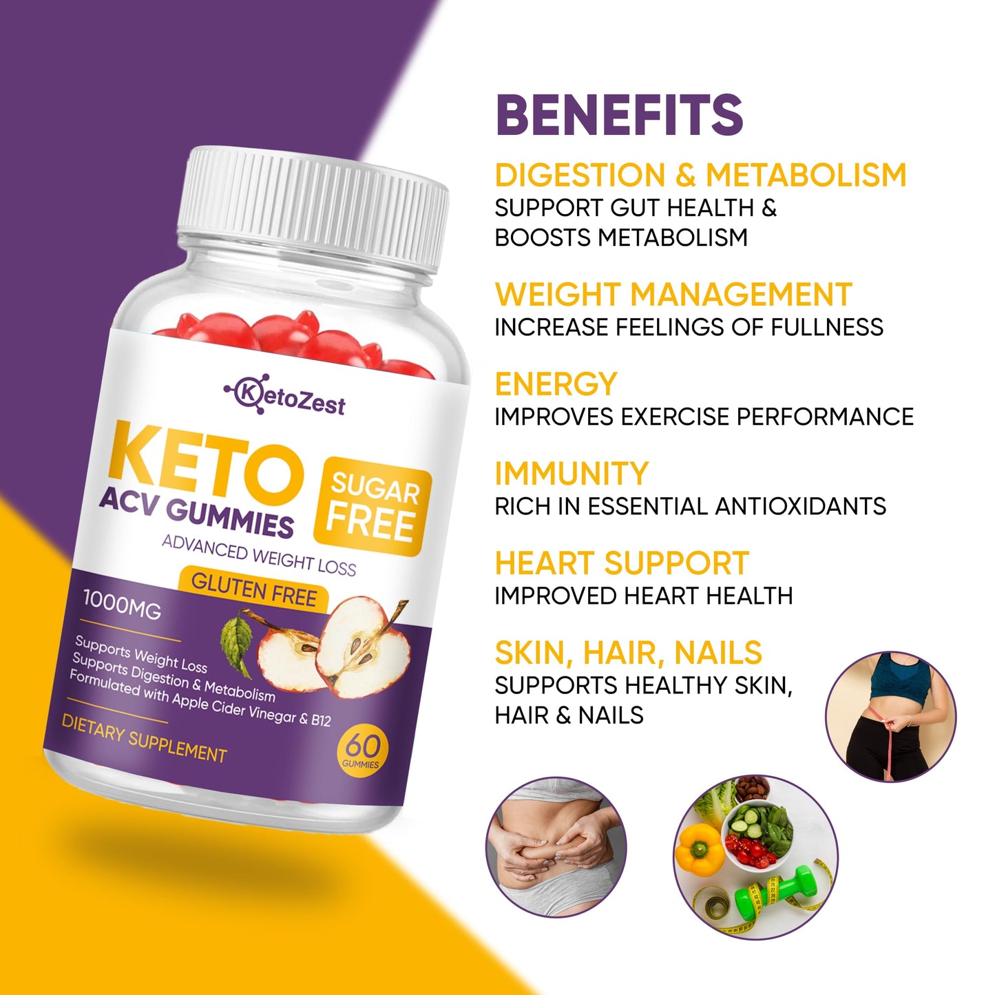 Keto Acv Gummies for Advanced Weight Loss & Belly Fat Burn - Pro Active Super Apple Cider Vinegar Gummies - Rapid Fat Burner Diet Supplement for Women Men - Sugar Free & Gluten Free (1000MG)