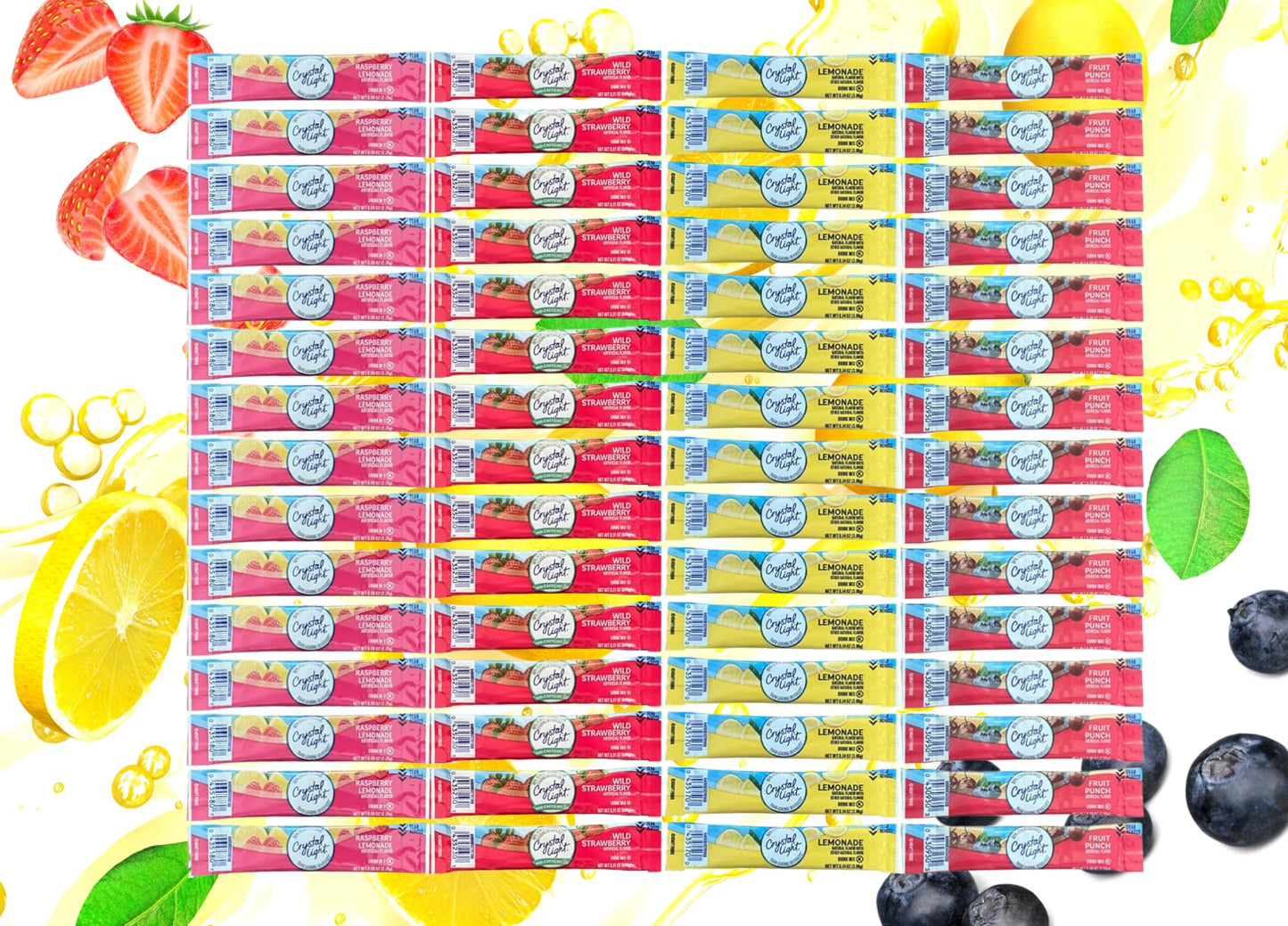 Crystal Light Packets Variety Pack 60 Flavored Drink Mix Packets Fruit Punch Raspberry Lemonade and Wild Strawberry Packets SugarFree Powdered Drink Mix with Drinkolin Straws  Fits 169 oz Bottles