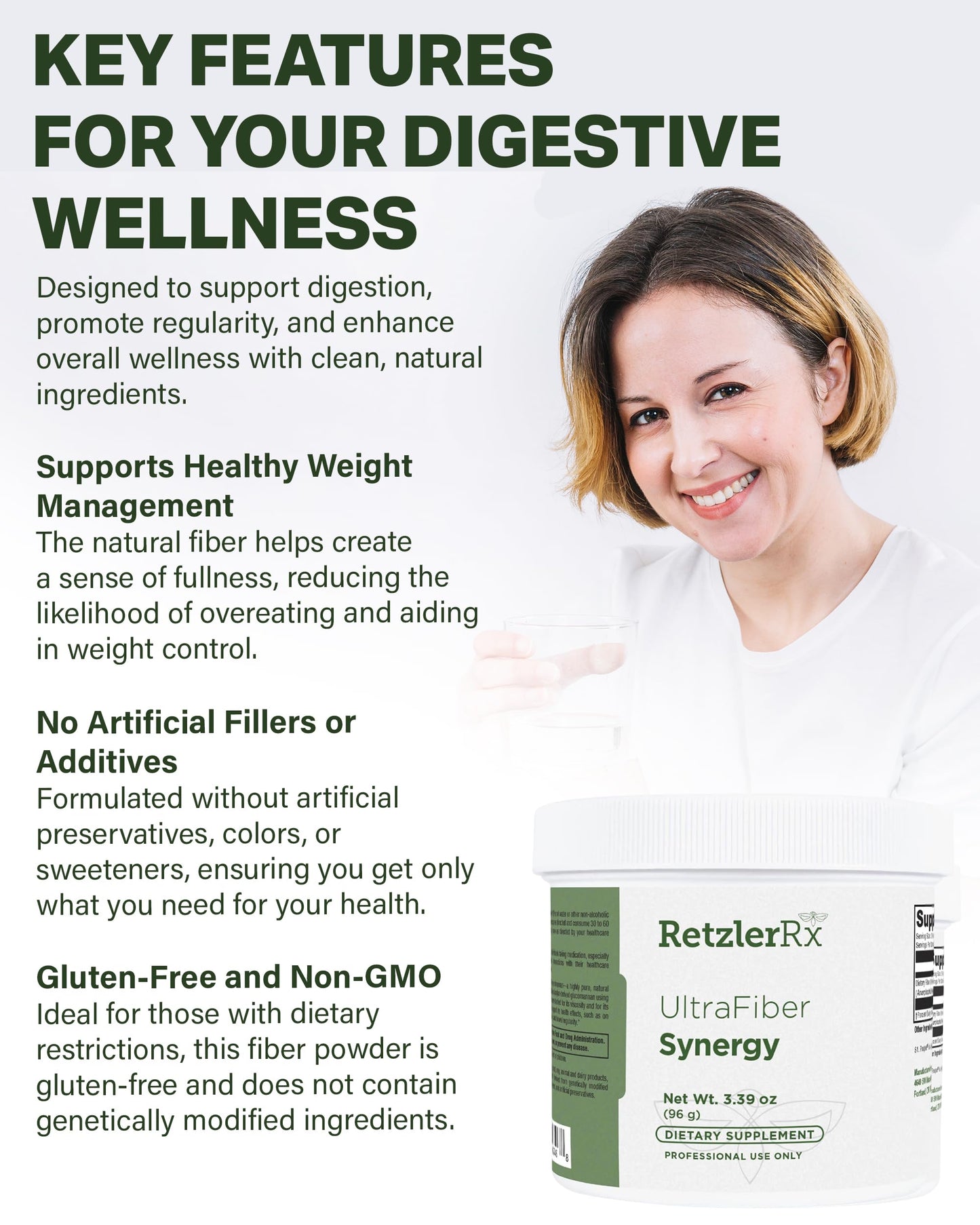 HormoneSynergy Ultra Fiber Lean Powder Supplement - Natural Soluble Propolmannan for Satiety & Digestive Health - Prebiotic Fiber for Bowel Regularity - Gluten-Free, Non-GMO Formula