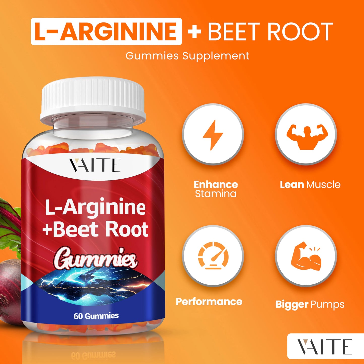 L Arginine Supplement Beet Root Gummies - Double Strength, Energy Boost, Circulation Support and Stamina, Organic Chewable Beets Supplements for Men and Women, Vegan Gummy, Non-GMO, Sugar-Free