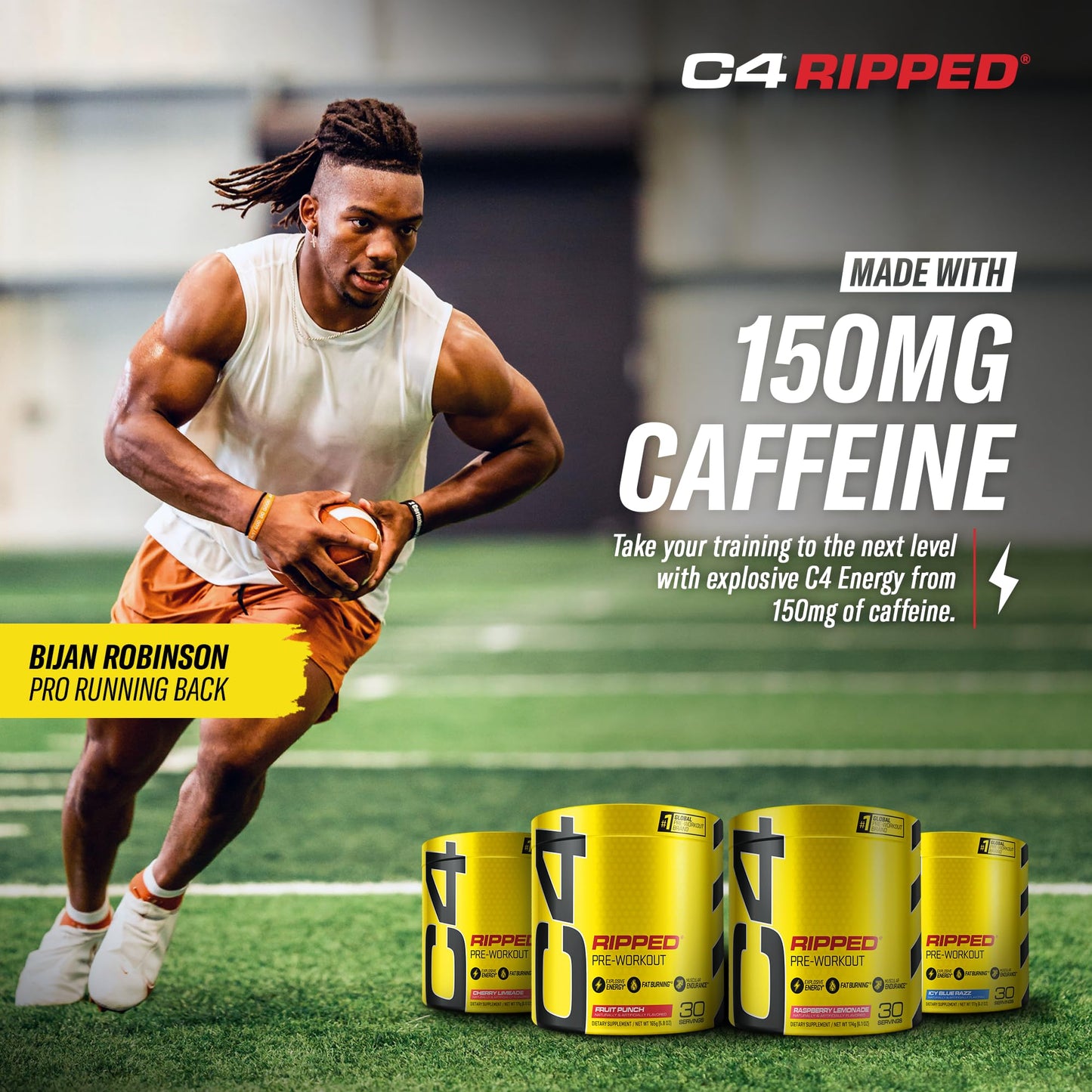 Cellucor C4 Ripped Pre Workout Powder for Energy, Beta Alanine, Sugar Free Energy Supplement Preworkout for Men & Women - 150mg Caffeine + Creatine-Free - ICY Blue Razz - 30 Servings