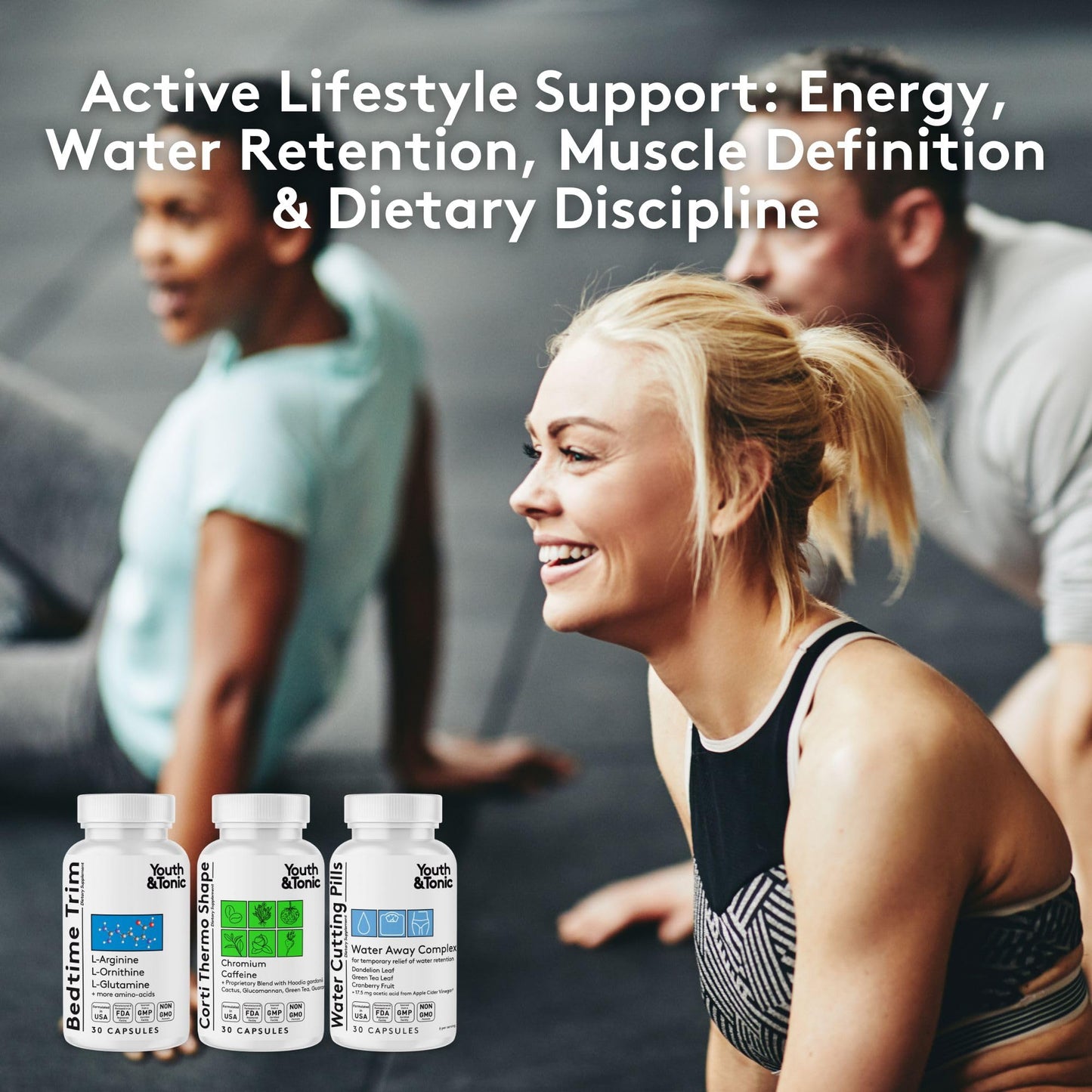Youth & Tonic Lean Sculpt Defined Cleanse - Water Weight Away, Cortithermo Shape & Bedtime Trim for Detox Metabolism Bloating Energy & Dietary Discipline for Mindful Eating - 90 Pills for Women & Men