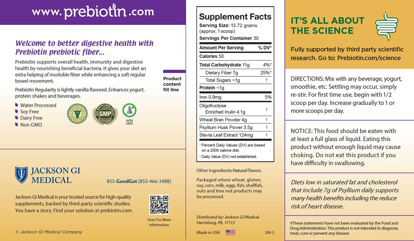 Prebiotin Prebiotic Regularity - 14.52 oz - 30 Servings - Supports Digestive Health & Bowel Regularity - Balances Gut Microbiome, Boosts Your Own Probiotics & Promotes Soft Stool