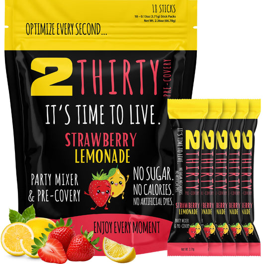 2THIRTY Hydration & Precovery Mixer | No Sugar, Zero Calories | Electrolyte Powder Packets + Vitamin B12, Aminos & Natural Herbs (18 Pack, Strawberry Lemonade)