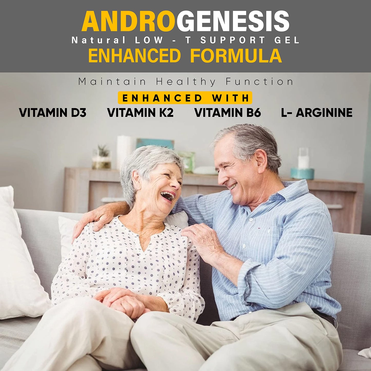 ANDROGENESIS Enhanced Formula - Low T Support Gel - T Booster for Men - Muscle Recovery, Energy Booster, Healthy Aging - Now with Vitamins D3, K2, B6 and L-Arginine