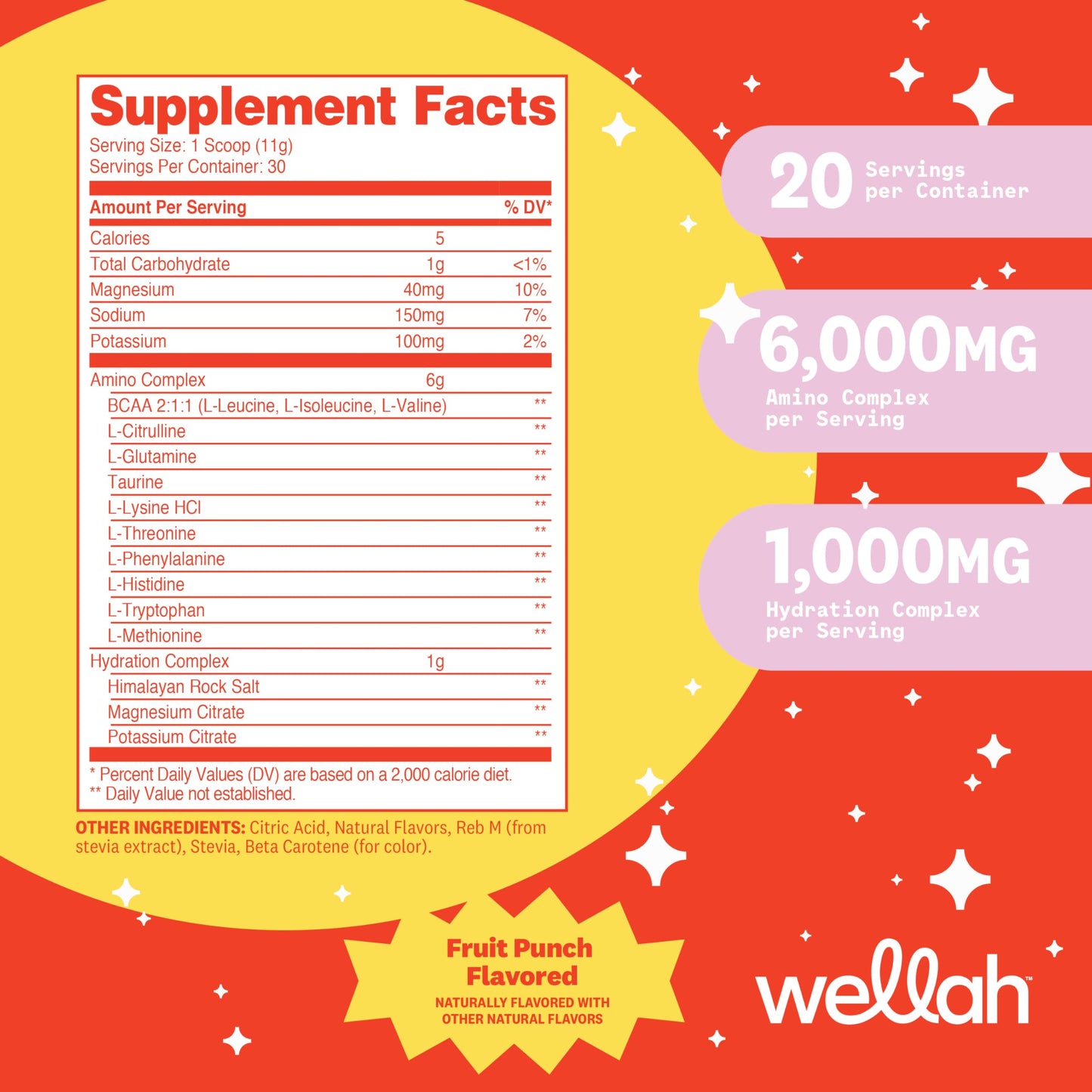 Wellah So Long Soreness BCAA Powder (Fruit Punch Flavored) 30 Servings - with Hydration Complex