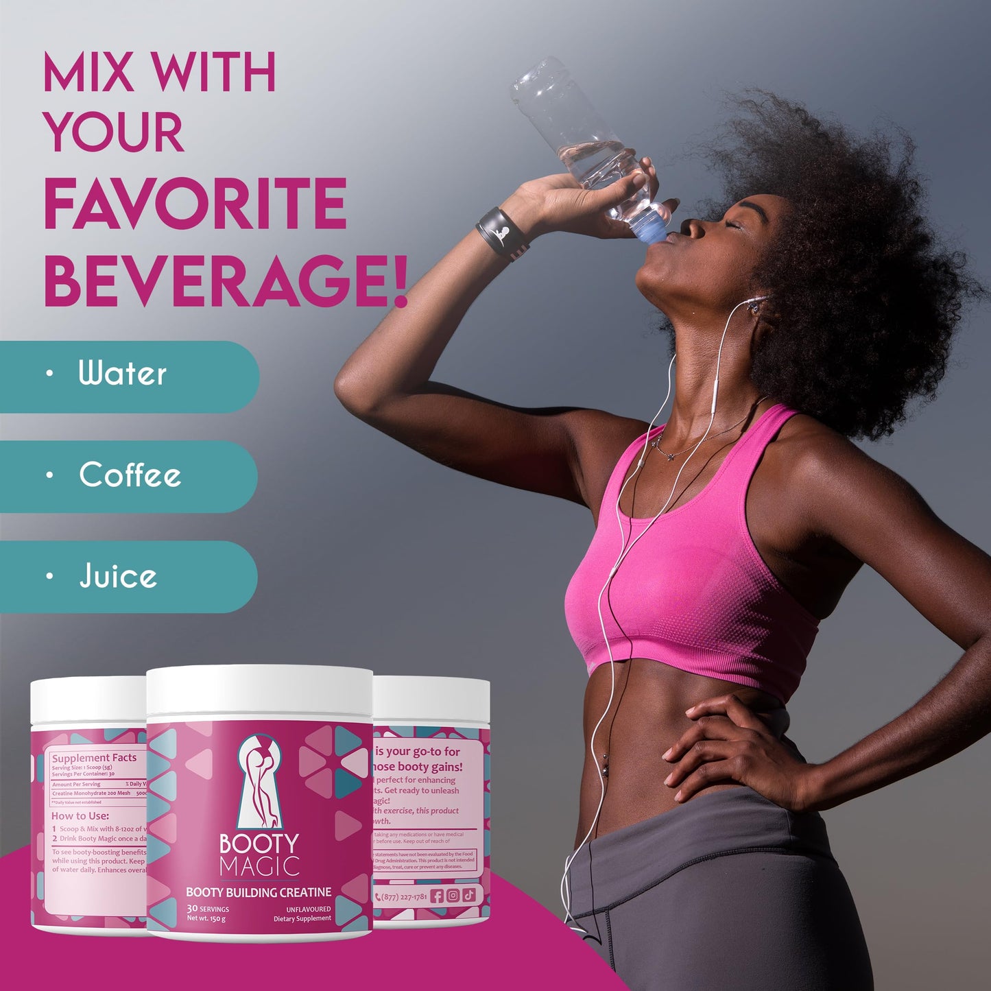 Booty Magic Booty Building Creatine - Unveil Glute Gains and Muscle Growth for Women, Micronized for Enhanced Big Booty Results - 30 Servings