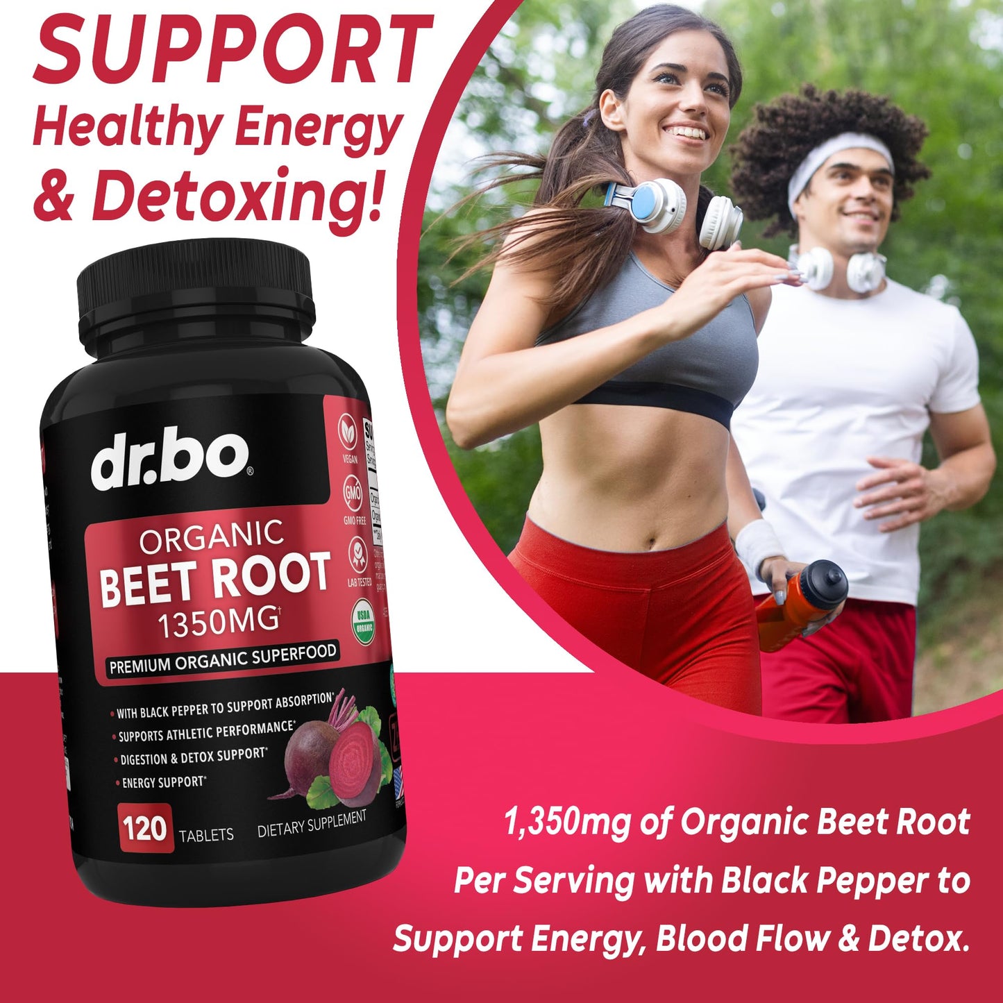 Organic Beet Root Capsules Supplements - 1350mg Beetroot Powder Extract Pills, Organic Beet Root Powder Supplement, Super Nitric Oxide Beets High Circulation Total Vitamins Support - 120 Beets Tablets