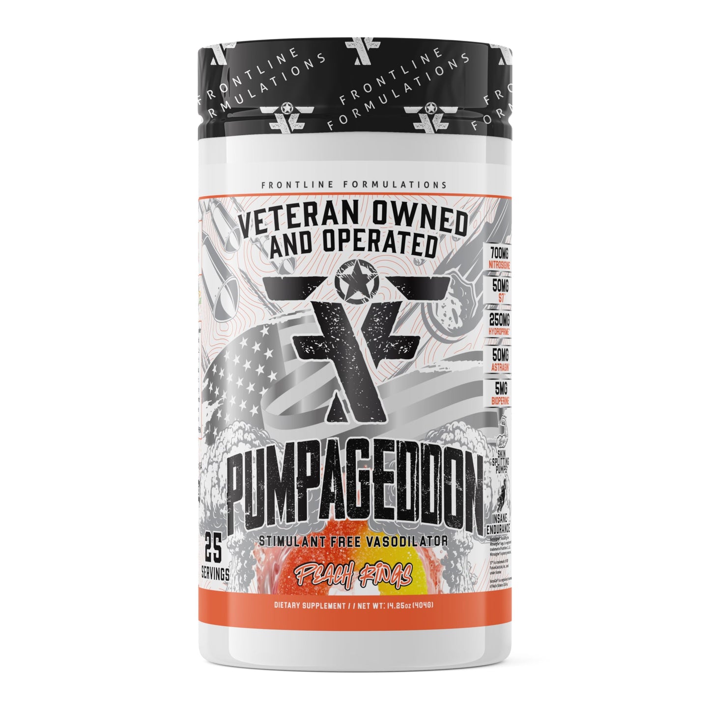 FRONTLINE FORMULATIONS Pumpageddon, Non Stim Pre-Workout Powder, Explosive Workouts, Insane Endurance, Skin Splitting Pumps, Veteran Owned and Operated, Packaging May Vary (25 Servings, Peach Rings)