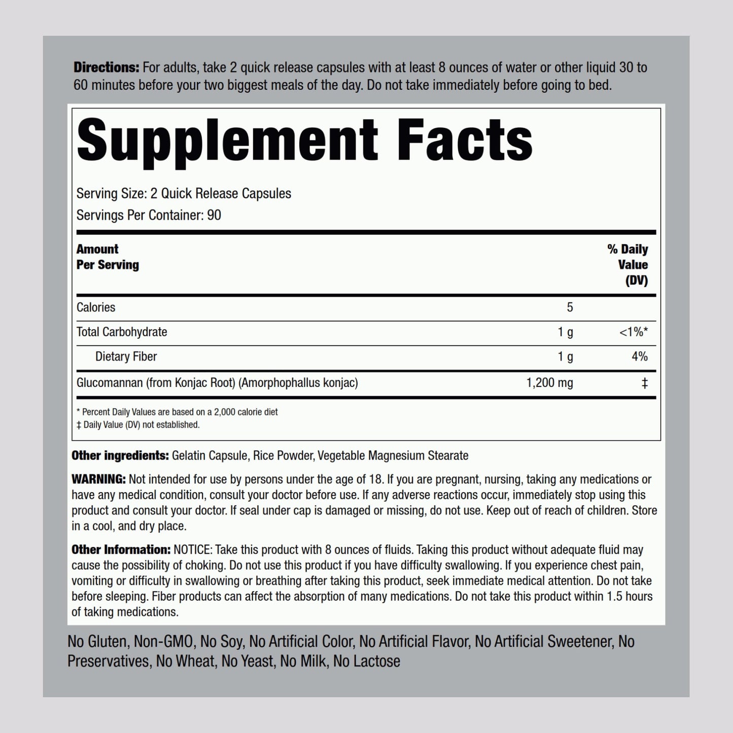 Piping Rock Glucomannan Capsules 600mg | 180 Pills | Konjac Root Fiber Supplement | Non-GMO, Gluten Free