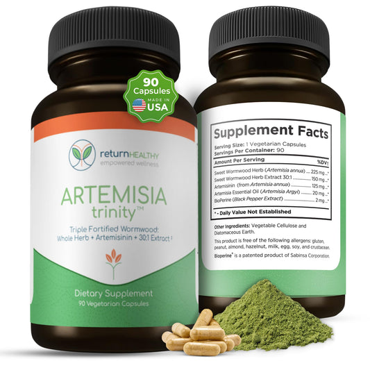Return Healthy Artemisia Trinity | Cleansing for Adults with Wormwood Herb & Artemisinin 30:1 Extract | Resistance & Digestive Support | Herbal Supplements | Pure, Plant-Based, 90 Caps