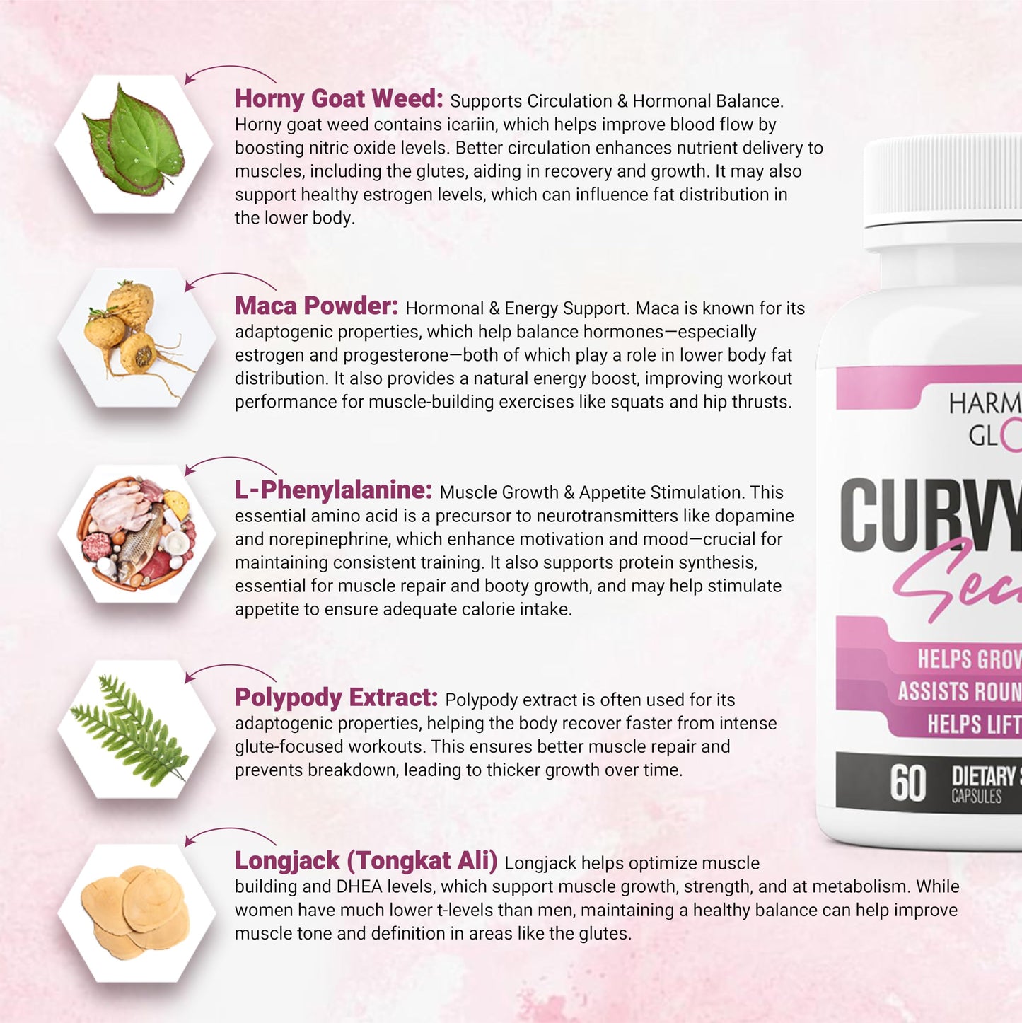 Curvy Girl Secrets | Weight Gainer for Women to Grow Thicker Booty & Enhance Curves | Helps Naturally Curve & Shape Body | Grow Rounder, Wider & Thicker Glutes for Fast Results - 60 Capsules