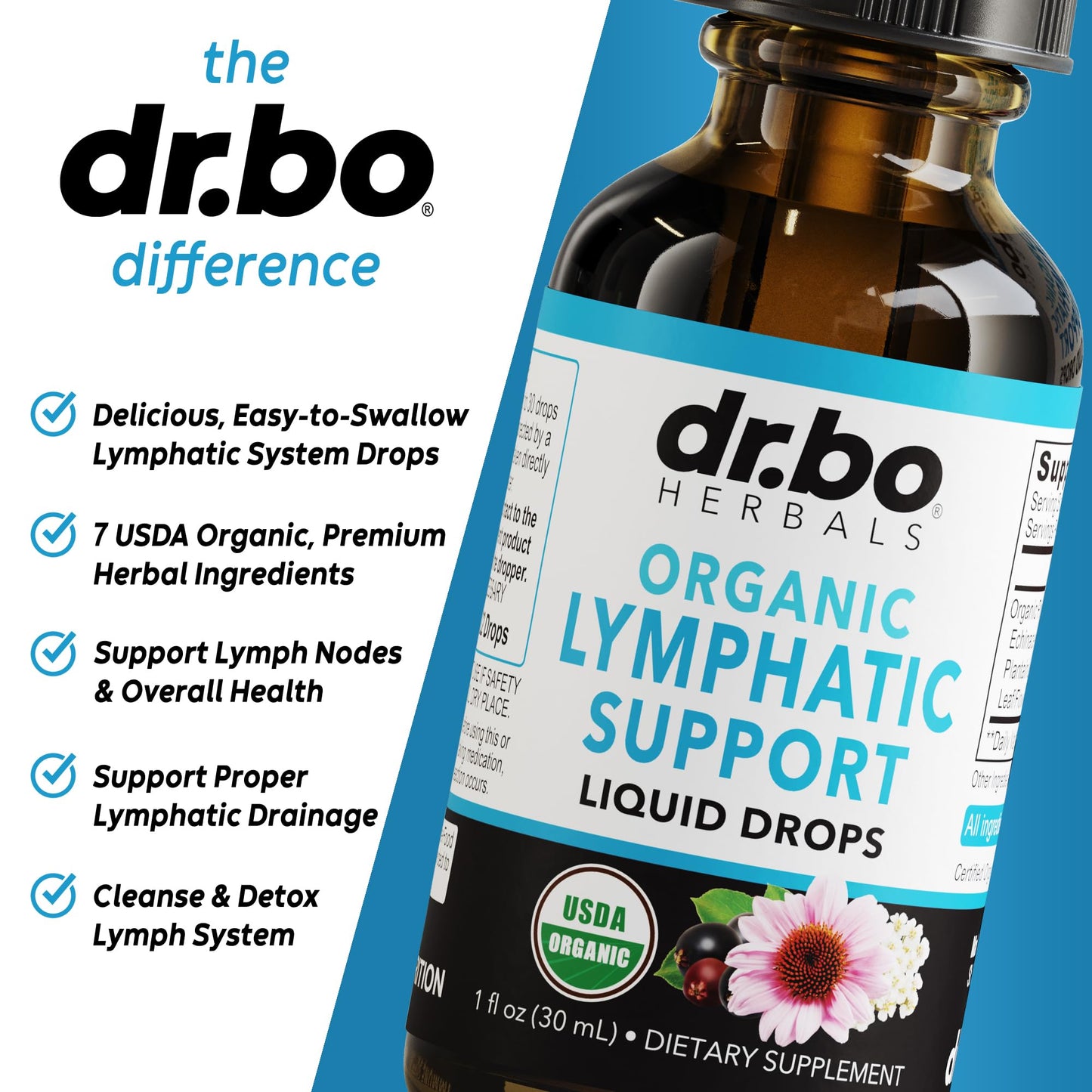 Lymphatic Drainage Supplements Drops - Organic Lymphatic Support Liquid Drops Cleanse with Echinacea for Lymph System Support Supplement, Lymph Node Detox Cleanse System Drainage - 1oz Vegan Non-GMO