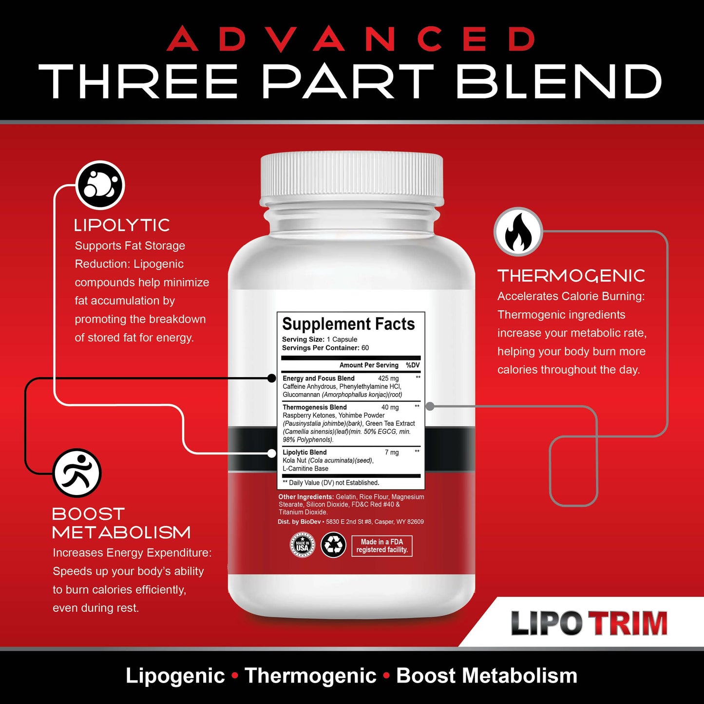 Lipo Trim- Advanced Lipogenic Thermogenic Diet Pills - Boost Energy, Enhance Focus, and Accelerate Fat Loss- 60 Fast Acting Appetite Suppressant Capsules