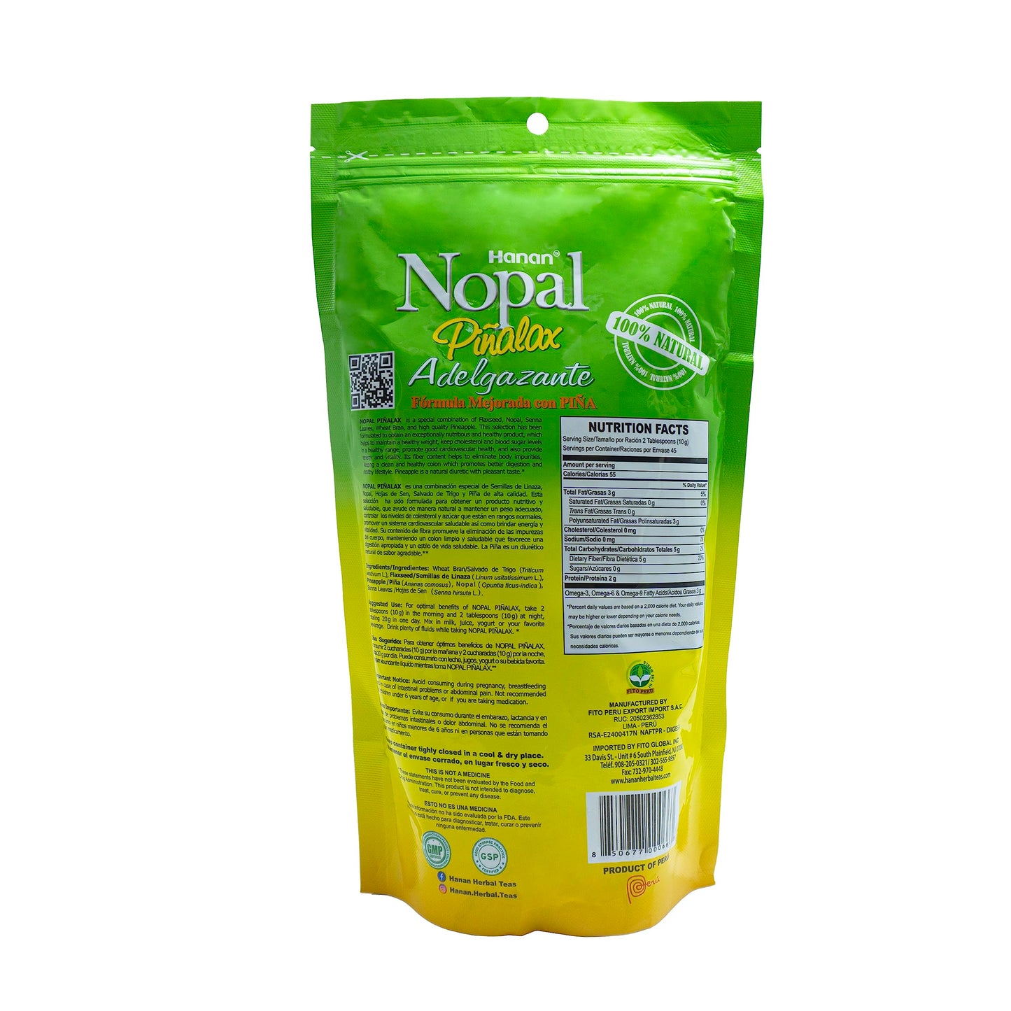 Nopal PINALAX | 100% Natural High Fiber Blend | 1lb (454g) | Naturally Aids in Cleansing the Colon | Improved Digestion and Increased Energy