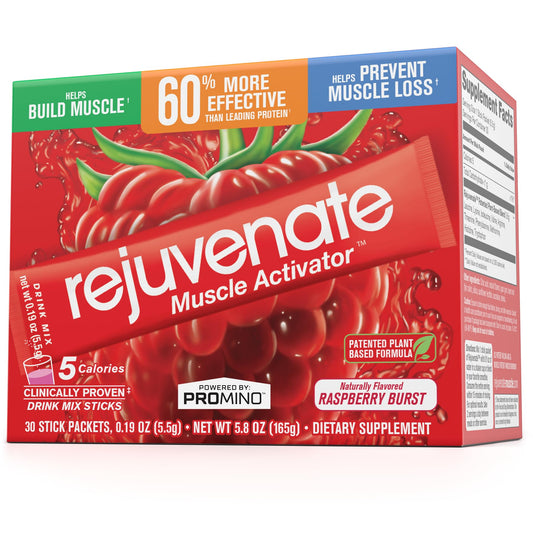 Rejuvenate Muscle Growth + Energy, Perfect Amino Blend (BCAA + EAA), 1 Stick = 40g Whey Protein Equivalency, 11x Better Than Whey Protein, GLP-1 + Bariatric Approved*, Raspberry Burst, 30 Count