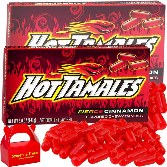 Hot Tamales Candy  Fierce Cinnamon Flavored Original Red Chewy Gummy  Gluten Free  FatFree  Intense Bites Ignite Your Taste Buds with Bold Bursts of Heat  Box Muchai Card 2 Pack Theater Boxes