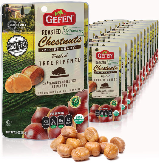 Gefen Organic Whole Peeled and Roasted Chestnuts 3oz 24 Pack  Chestnuts Peeled and Ready to Eat  Great for Cooking  Baking  Gluten Free  Kosher
