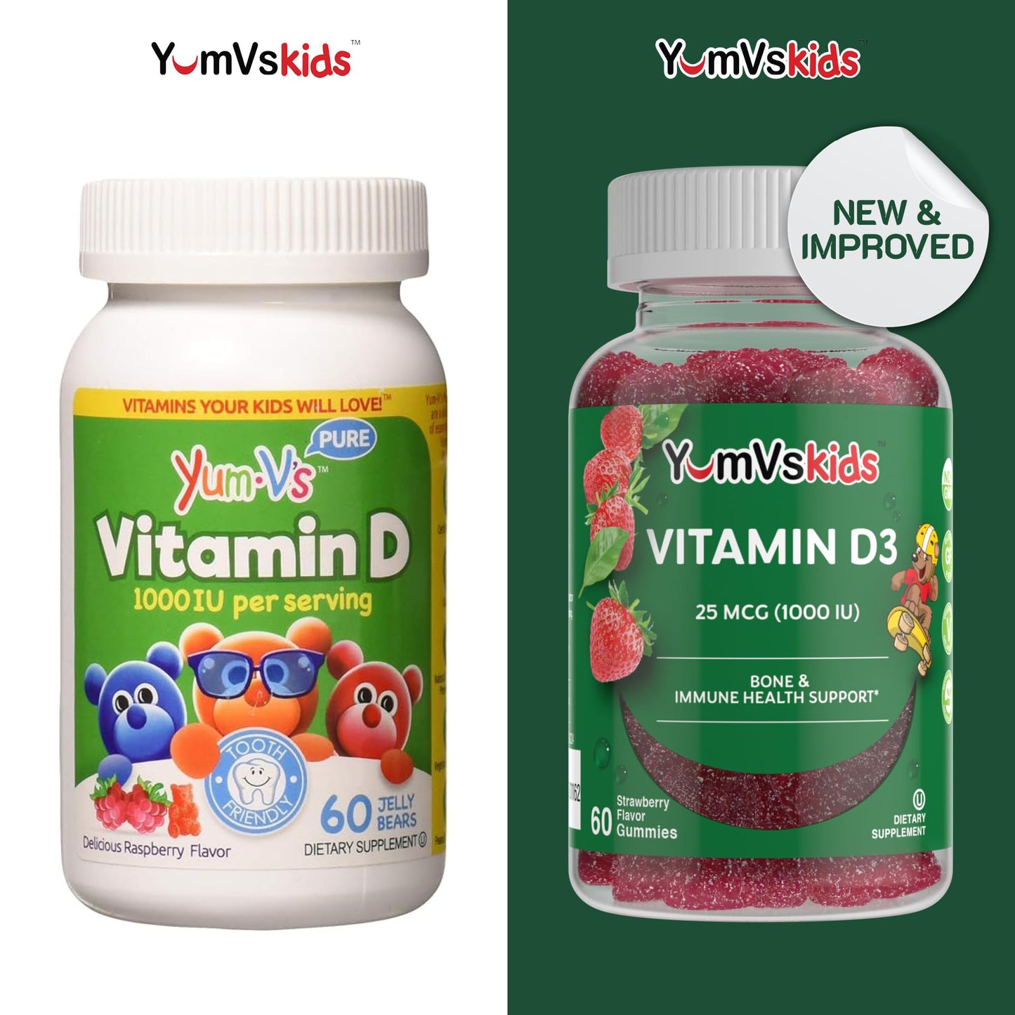 YUM-V's Chewable Vitamin D Gummies for Kids - Vitamin D 1000 IU - Vitamin D3 Gummies - Kids Vit D3 Dietary Supplements - Children's Vitamin D3 1000IU - Bone Health & Immune Support (60 Count)