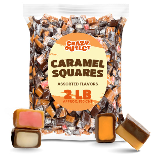 Caramel Cubes  Assorted Flavors Soft Filled Candy Individually Wrapped 2Pound Bulk Pack About 150 Count