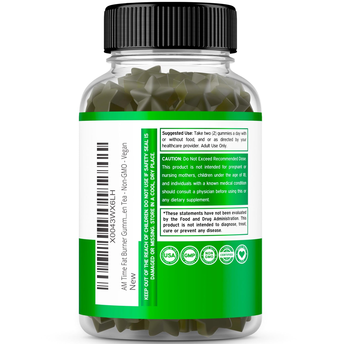 Green Tea Fat Burner Weight Loss Gummies (60 Count) Fat Burner Women - Appetite Suppressant Weight Loss Supplement for Men & Women with Apple Flavored - Third Party Tested - USA Made