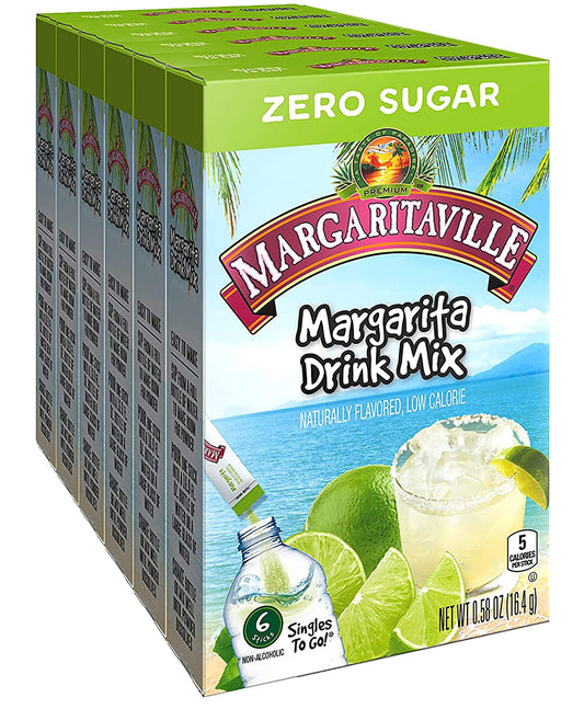 Margaritaville Singles To Go Water Drink Mix  Margarita Flavored NonAlcoholic Powder Sticks 6 Packets Each Pack of 6