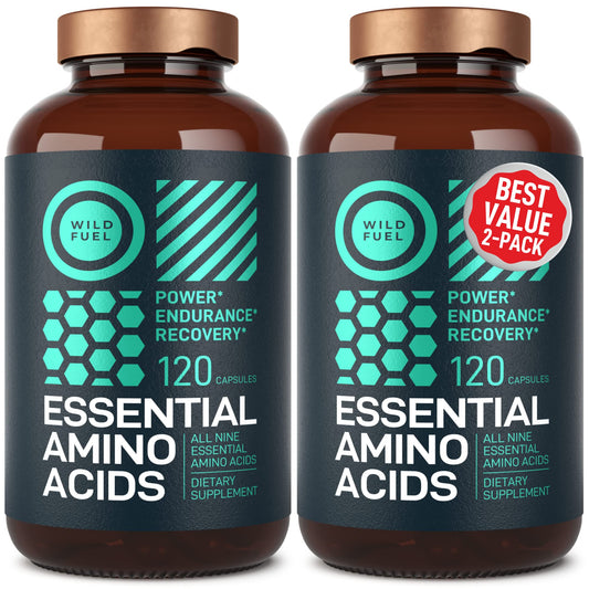 WILD FUEL Essential Amino Acid Complex - Lysine, Isoleucine, Valine, Leucine - All 9 Branch Chain Amino Acids Supplement for Power and Recovery for Women And Men - 60-days Supply, 240 Vegan BCAA Pills