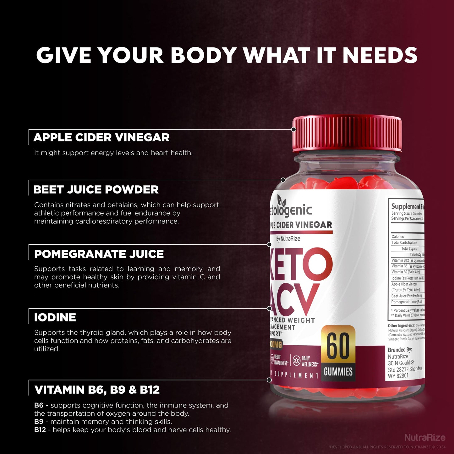 NutraRize Ketologenic Keto ACV Gummies Advanced Weight Loss, Detox Formula, Apple Cider Vinegar Vitamin Supplement (60 Gummies)