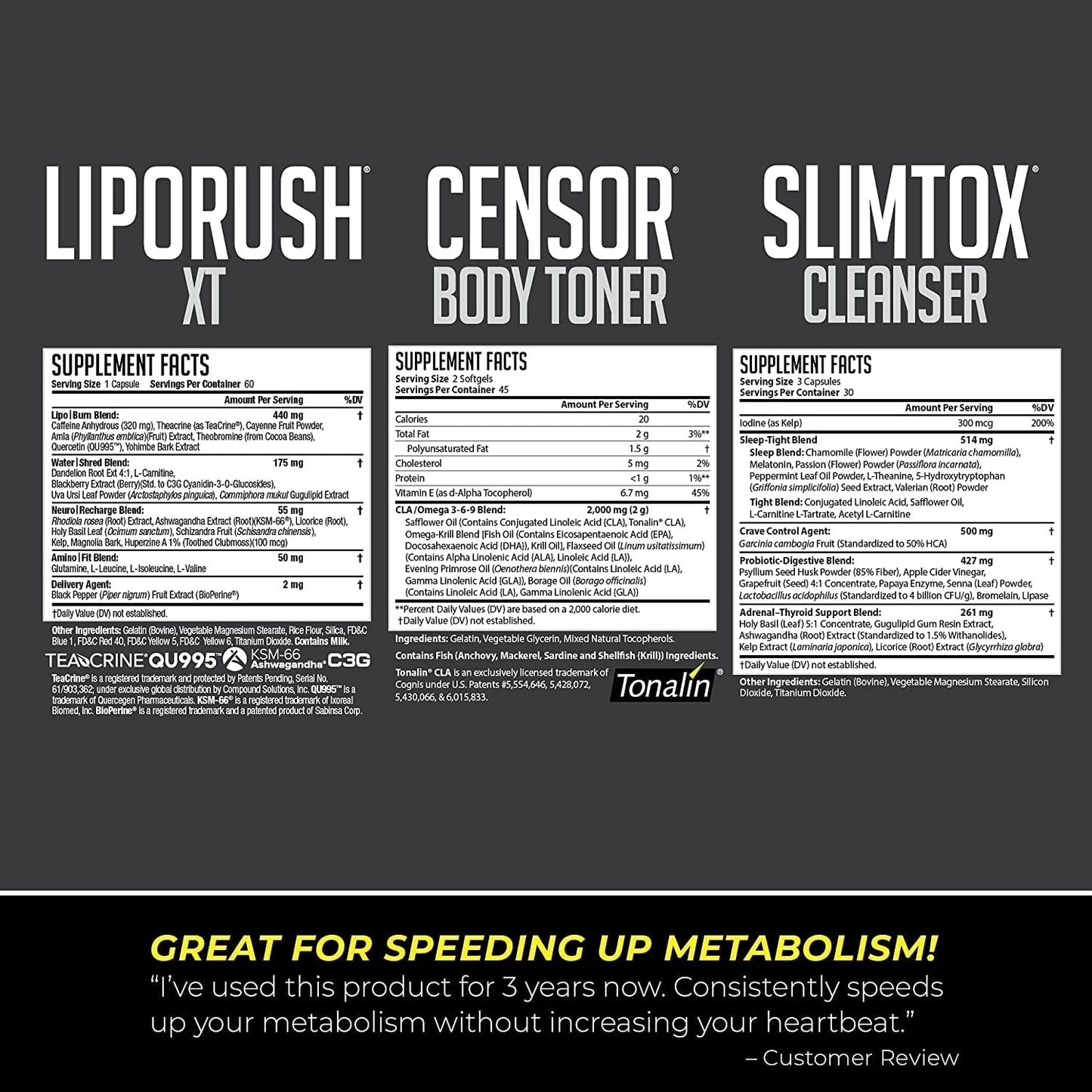 LeanForm24 NDS Nutrition Maximum Strength Weight Loss - Decrease Appetite and Energy Booster - Glutamine, L-Carnitine, and CLA (LipoRush XT 60 Capsules, Censor 90 Softgels, and Slim-Tox 90 Capsules)