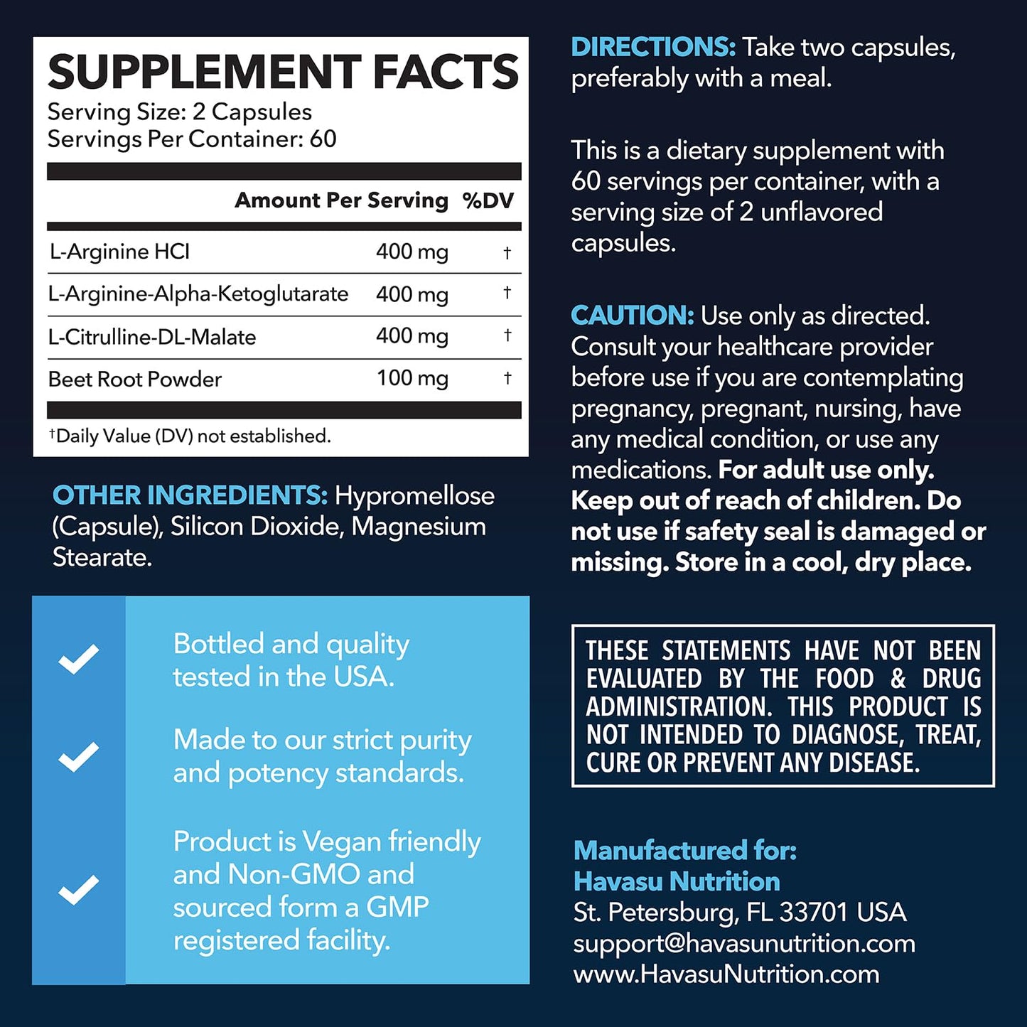 L-Arginine Capsules with L-Citrulline - Nitric Oxide Supplement - L Arginine and L Citrulline Blend - 120 Count - Vegan, Non-GMO Capsules for Performance, Endurance and Muscle Support - 2 Month Supply