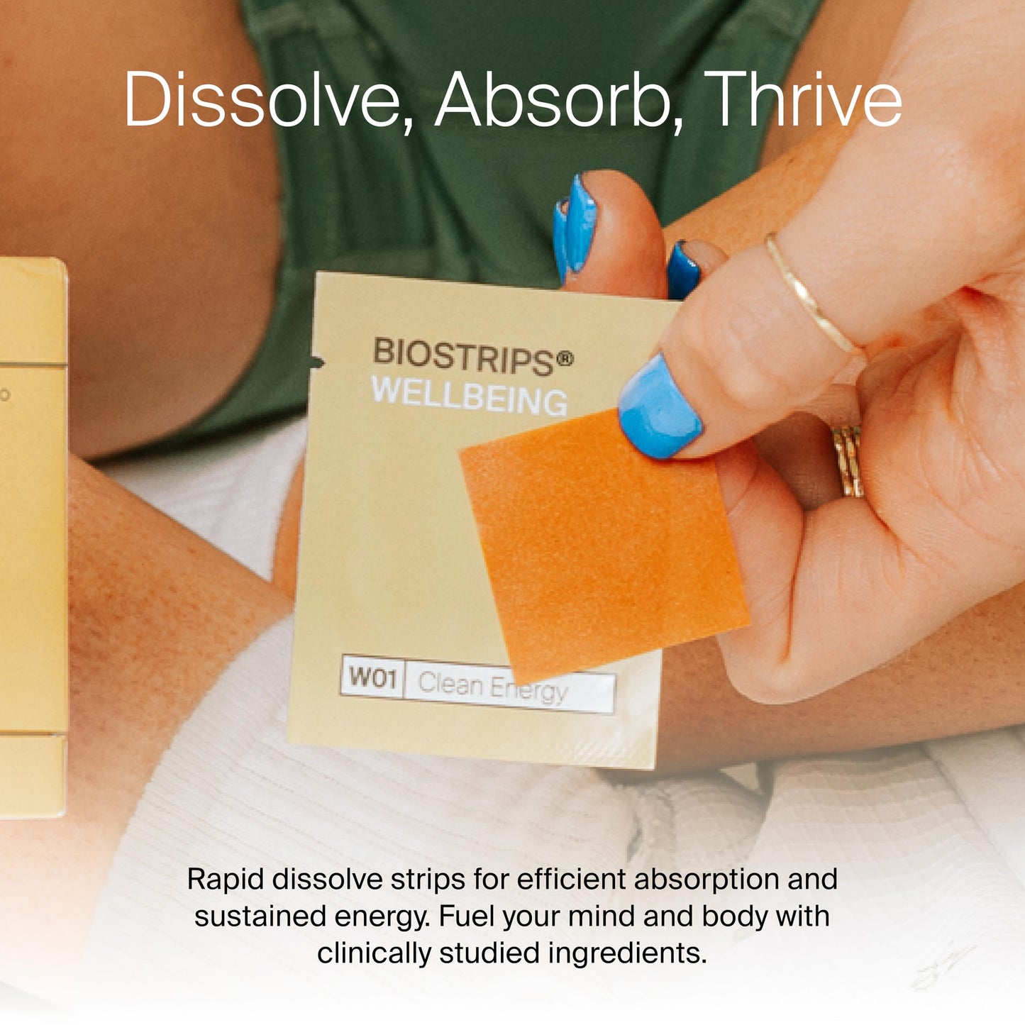 BIOSTRIPS® Clean Energy - Energy Supplements - 6-in-1 Oral Supplement Strips - Brain Supplement for Memory & Focus - Holy Basil, Maca Root, Ginseng, Beet Root, L-Theanine, Green Coffee - 30 ct