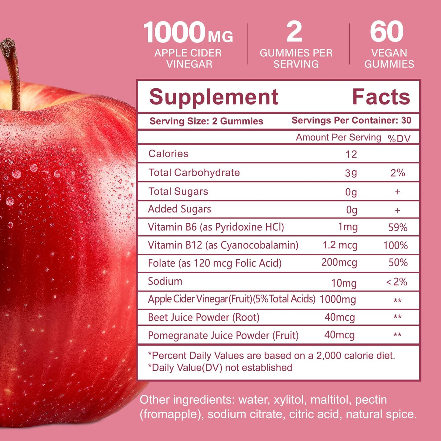 Central Park Morning Apple Cider Vinegar Gummies 1000mg,ACV Supplement for Detox & Cleanse,Suger Free and Non-GMO - 60 Gummies