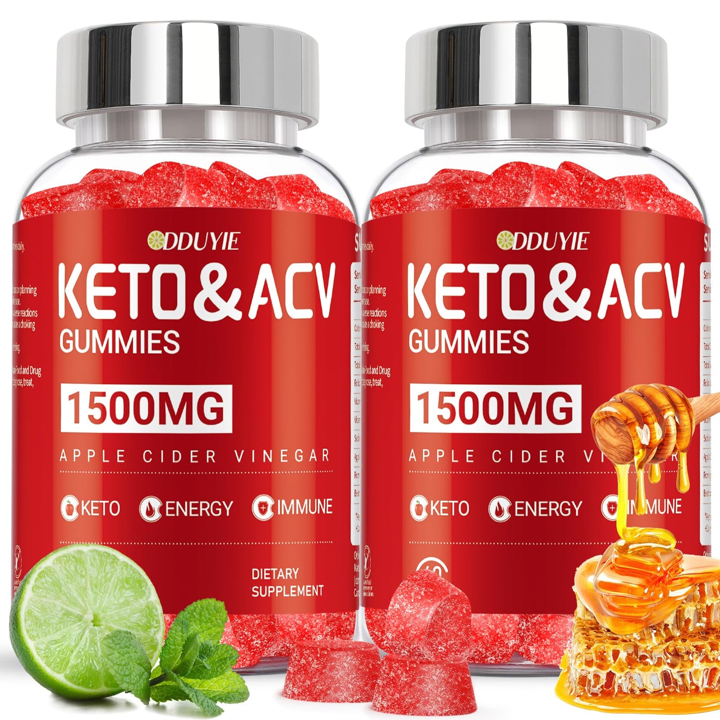 DDUYIE (2 Pack) Keto ACV Gummies - 1500mg Apple Cider Vnegar Gummies - with Pomegranate Beetroot & Vitamin B12 B6 - GMO Free - 120 Count