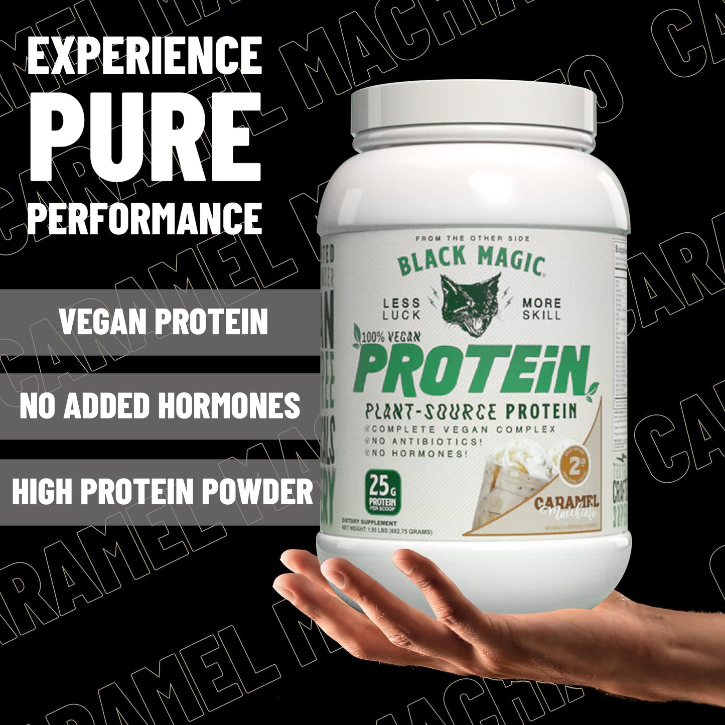 Worldwide Nutrition Bundle Compatible with Black Magic Multi-Source Protein Powder - Vegan Caramel Macchiato | High Protein Powder, Low Carb, Low Sugar | Whey, Egg & Casein Blend - 2 LB with Keychain
