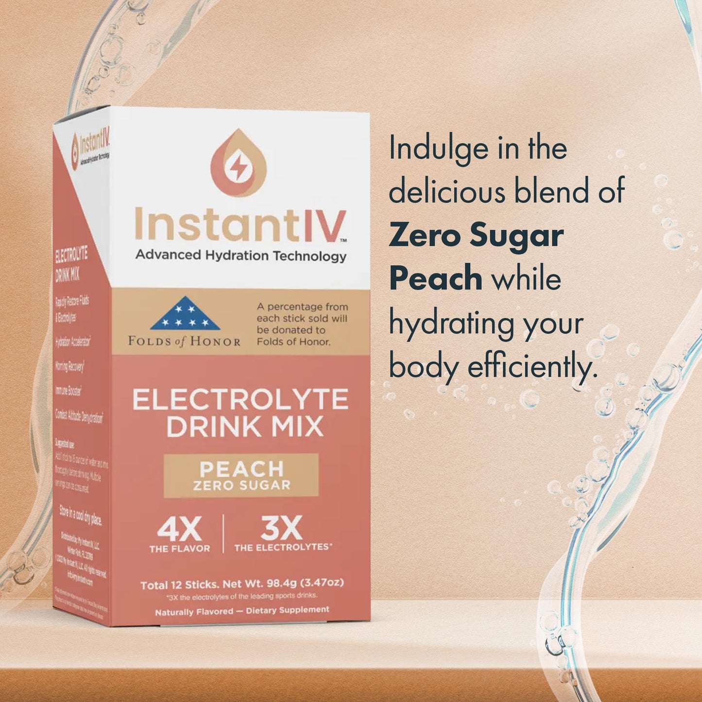 instant IV Electrolytes Powder - 3X Electrolytes, Zero Sugar with Vitamin C, B3, B6, Electrolytes Powder Packets for Hydration, Recovery & Immunity, Vegan & Gluten Free | Peach - 12 Packets