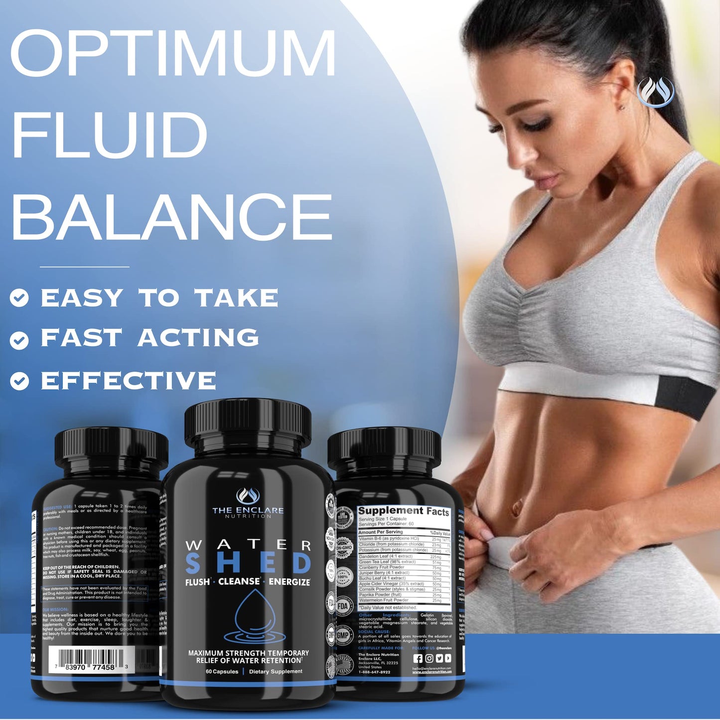 THE ENCLARE NUTRITION Water Pills Diuretic Water Retention, Liver Detox, Kidney Cleanse, Weight, Swelling, Edema, Bloating Relief, Fluid Balance Watershed Max Strength (1)