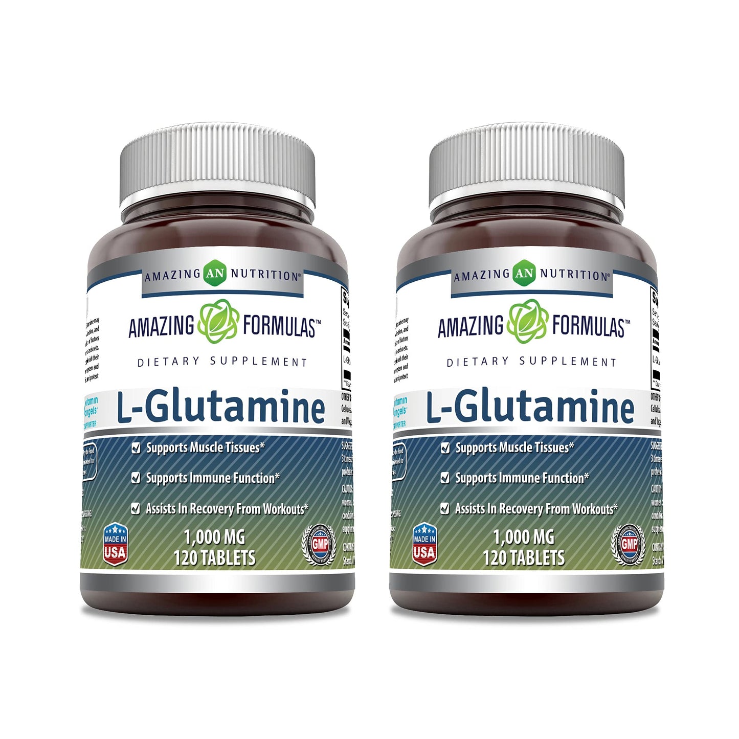 Amazing Formulas L Glutamine 1000 mg Tablets | Amino Acid Supplement for Men & Women | Non-GMO | Gluten Free (2 Pack, 120, Count)